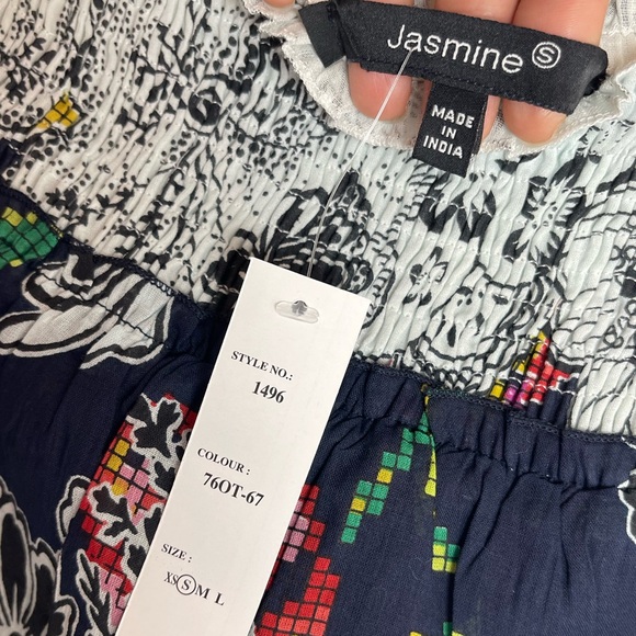 Jasmine Womens Boho Navy Floral Pixel-Print Smocked Mini Skirt Size Small NWT - Picture 2 of 12